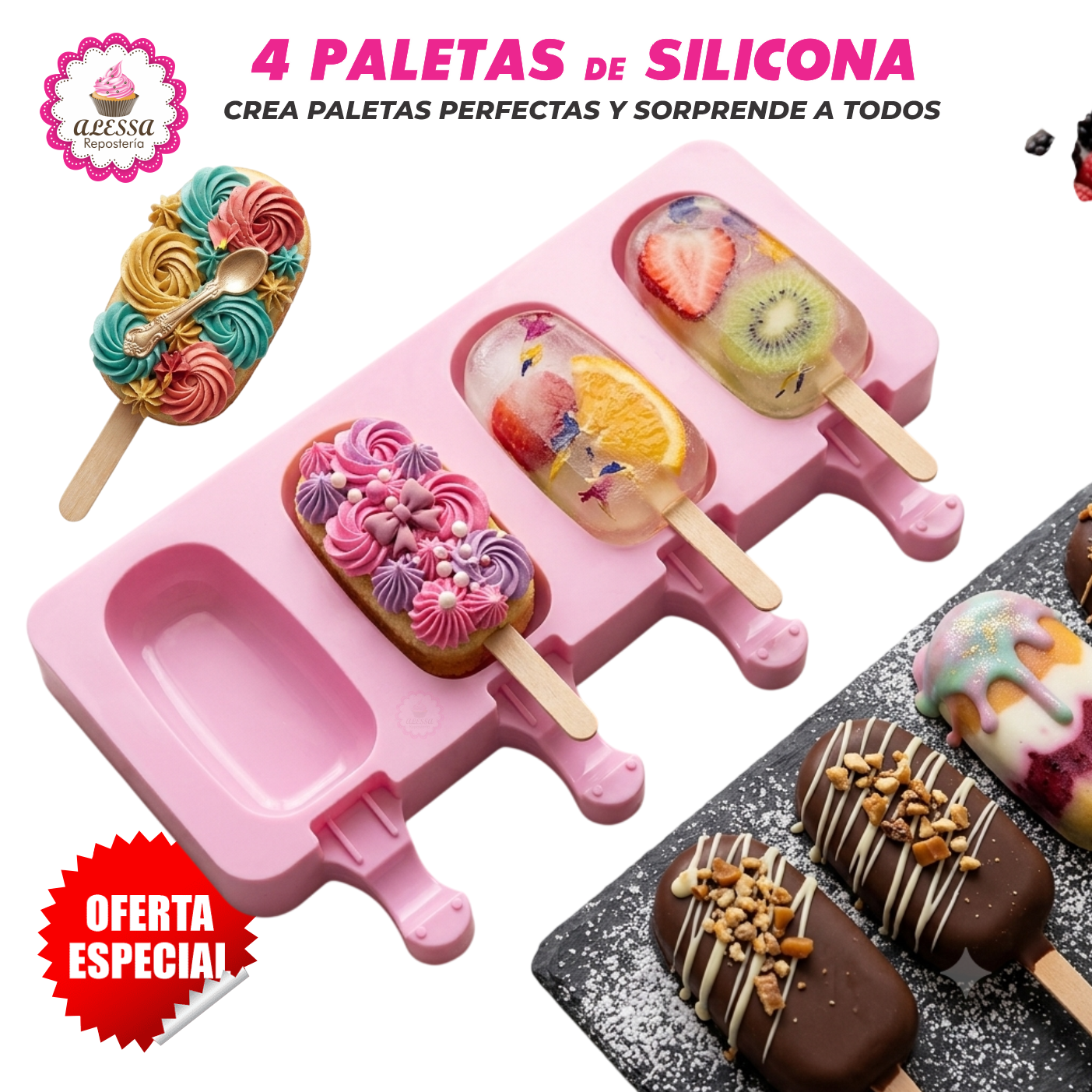 MOLDE DE SILICONA DE 4 PALETAS PARA REPOSTERIA - 1