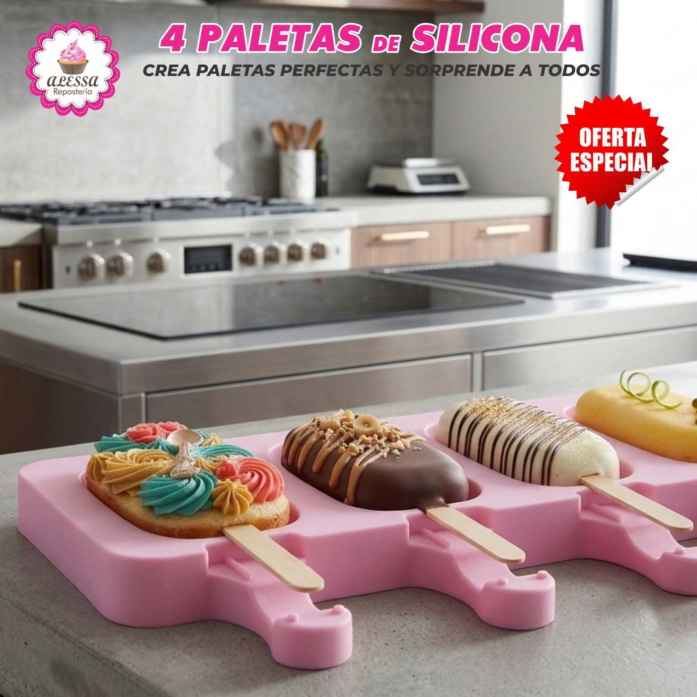 MOLDE DE SILICONA DE 4 PALETAS PARA REPOSTERIA - 4