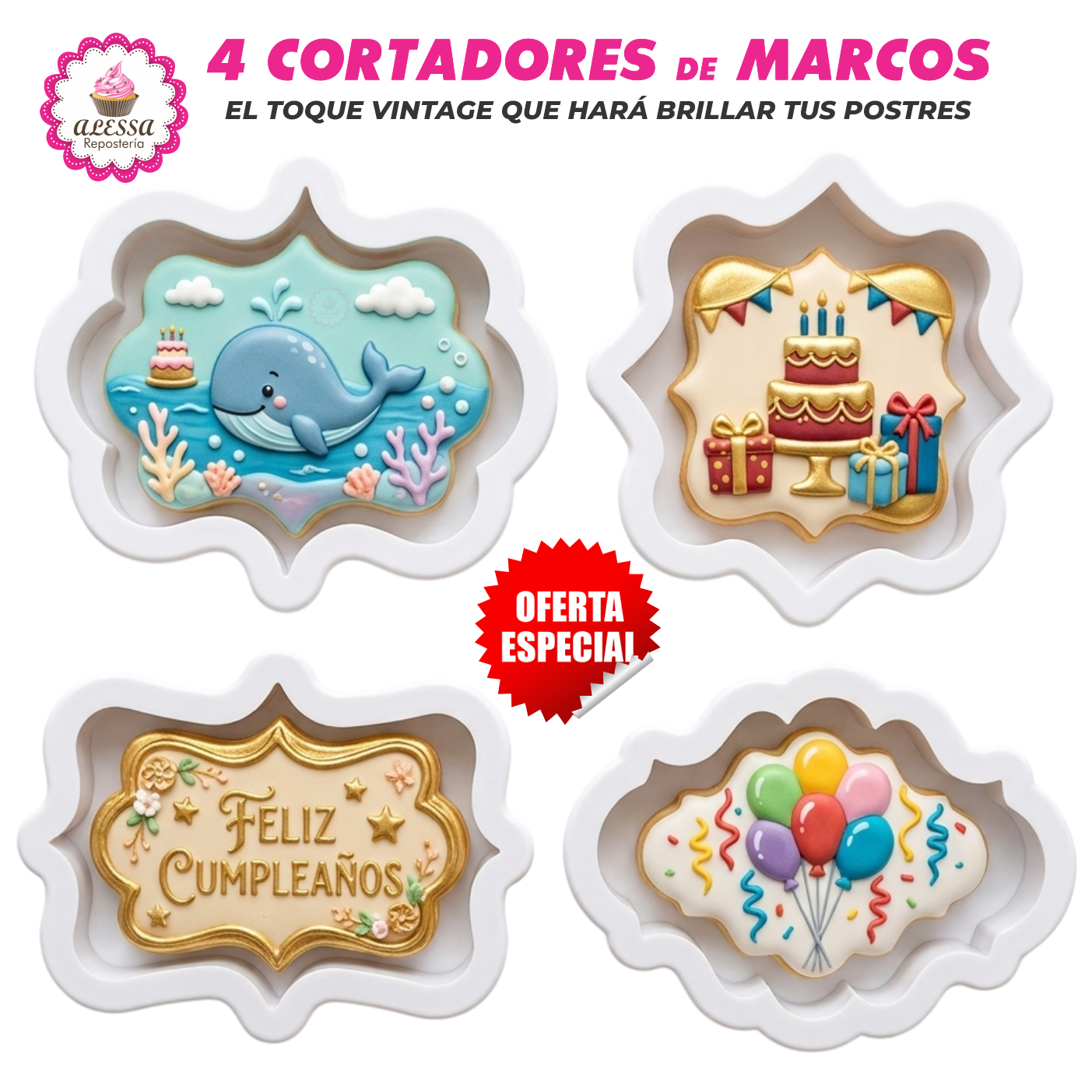 SET DE 4 CORTADORES DE MARCOS VINTAGE PARA REPOSTERIA - 1