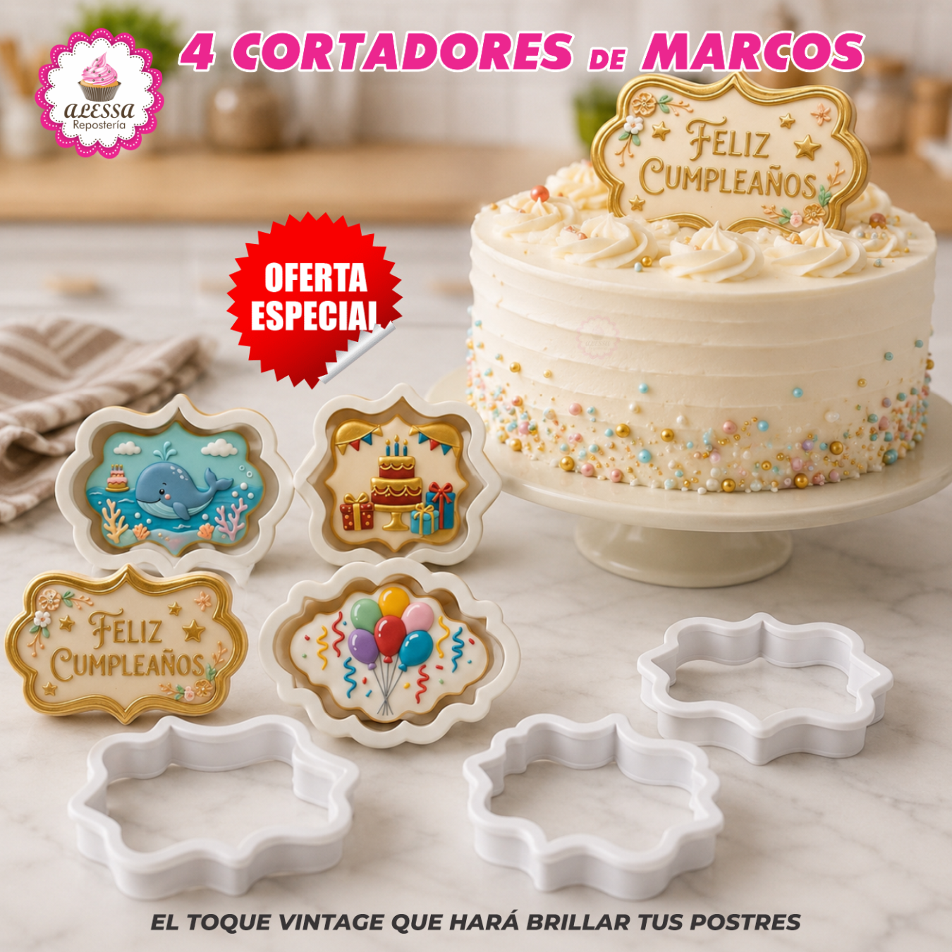 SET DE 4 CORTADORES DE MARCOS VINTAGE PARA REPOSTERIA - 2