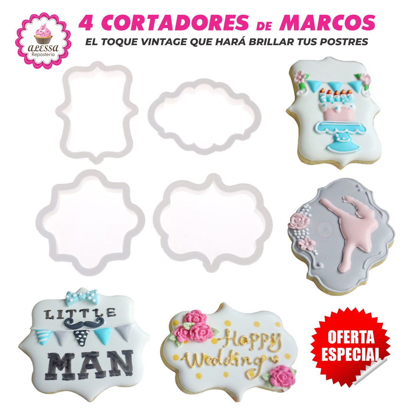 SET DE 4 CORTADORES DE MARCOS VINTAGE PARA REPOSTERIA - 3