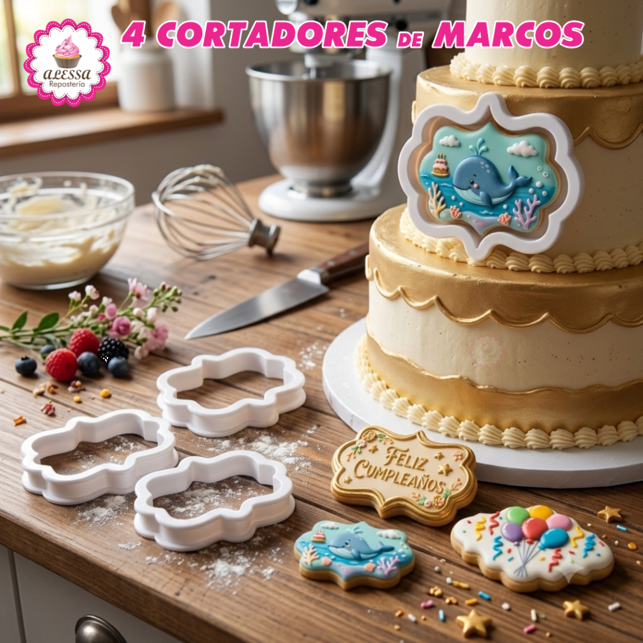 SET DE 4 CORTADORES DE MARCOS VINTAGE PARA REPOSTERIA - 4