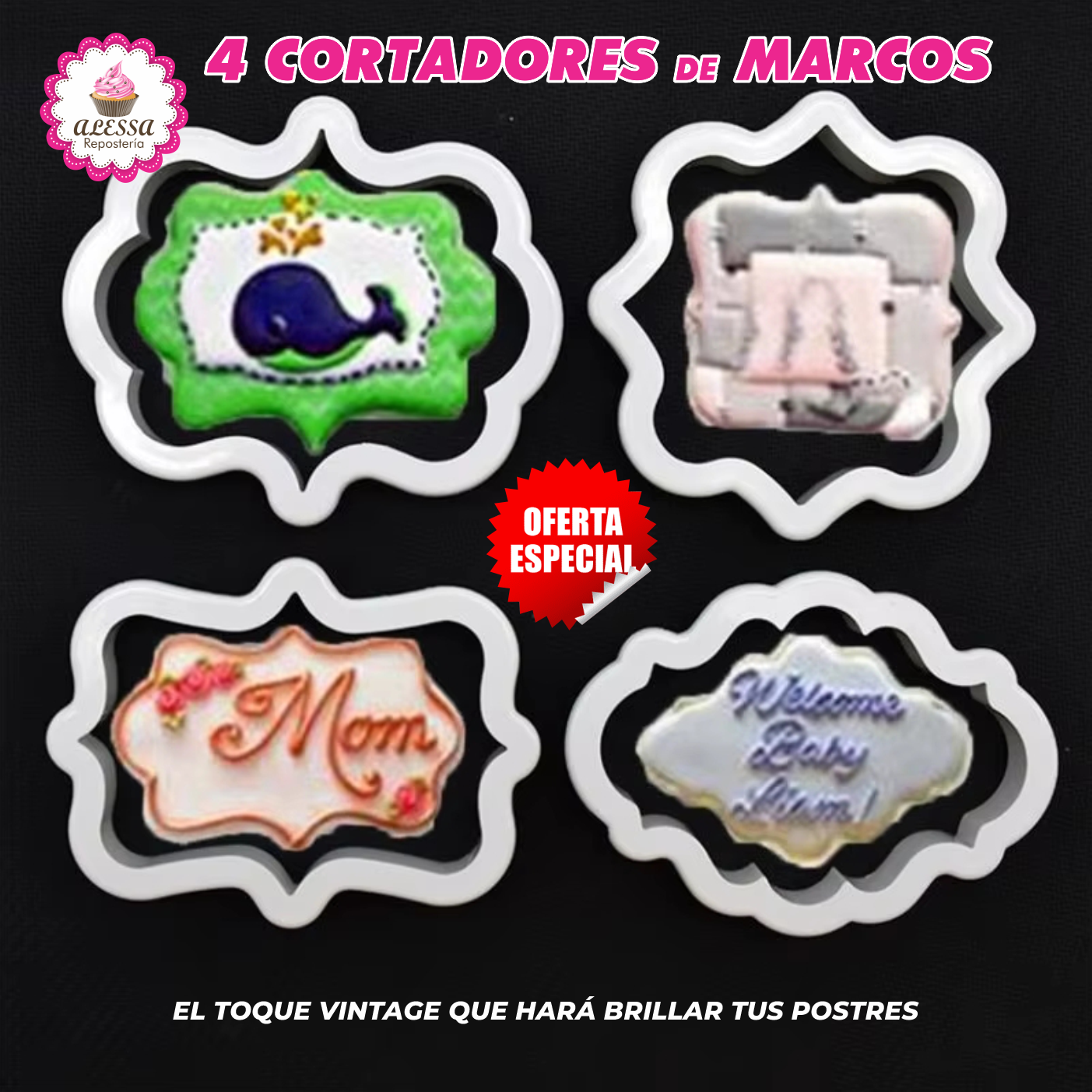 SET DE 4 CORTADORES DE MARCOS VINTAGE PARA REPOSTERIA - 6
