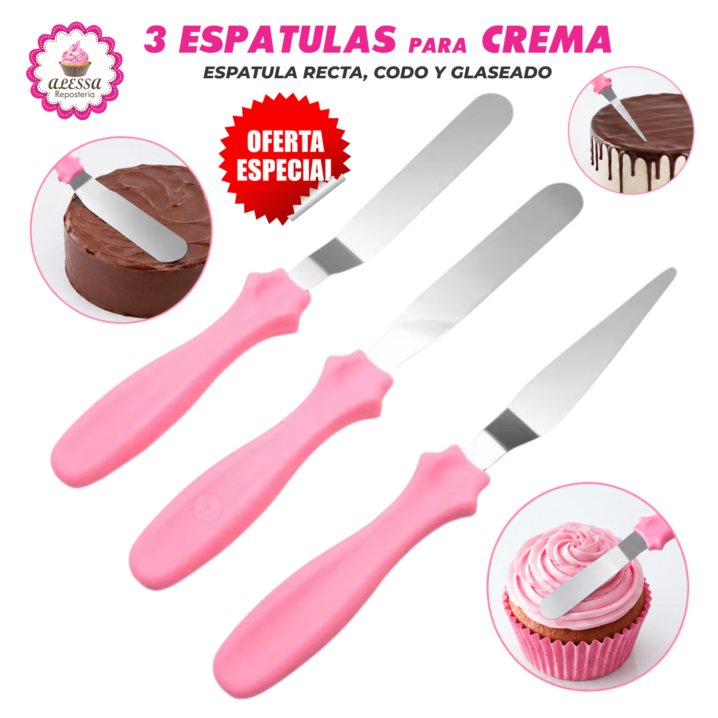 SET DE 3 ESPATULAS DE ACERO INOXIDABLE PARA CREMAS PARA REPOSTERIA - 1