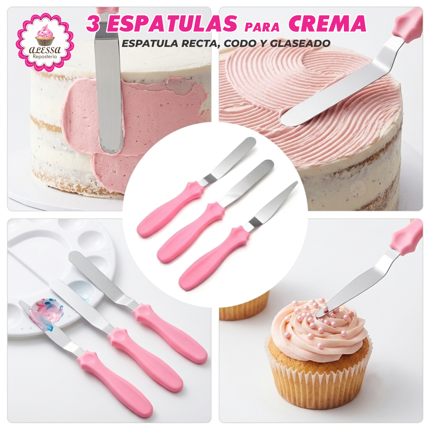 SET DE 3 ESPATULAS DE ACERO INOXIDABLE PARA CREMAS PARA REPOSTERIA - 2