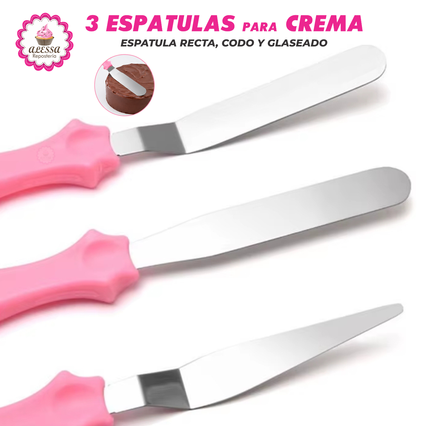 SET DE 3 ESPATULAS DE ACERO INOXIDABLE PARA CREMAS PARA REPOSTERIA - 4