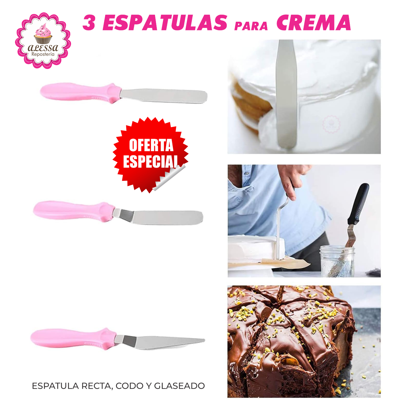 SET DE 3 ESPATULAS DE ACERO INOXIDABLE PARA CREMAS PARA REPOSTERIA - 5