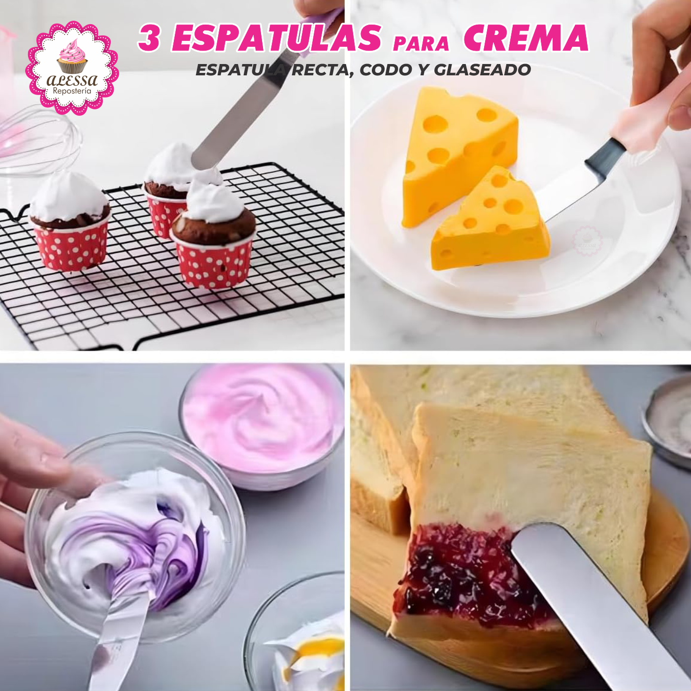 SET DE 3 ESPATULAS DE ACERO INOXIDABLE PARA CREMAS PARA REPOSTERIA - 6