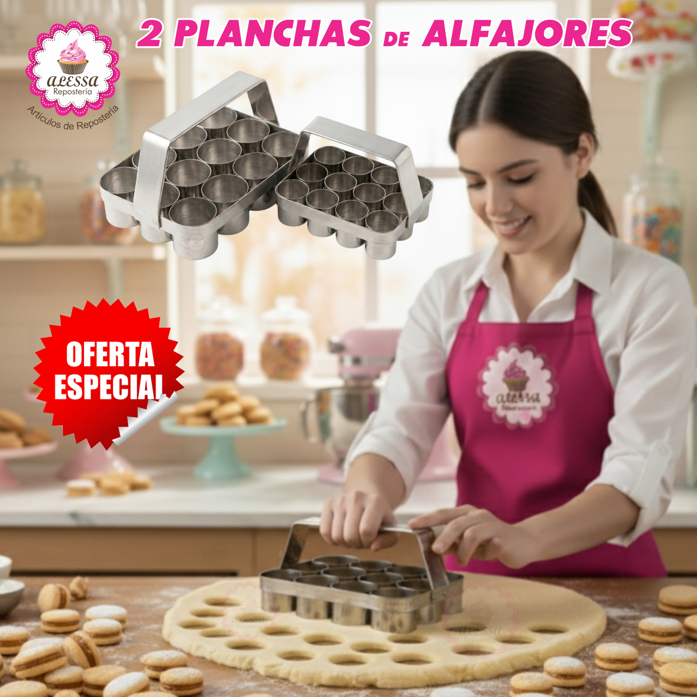 PACK DE 2 PLANCHAS CORTADOR DE ALFAJORES DE ACERO TAMAÑO S Y L PARA REPOSTERIA - 2