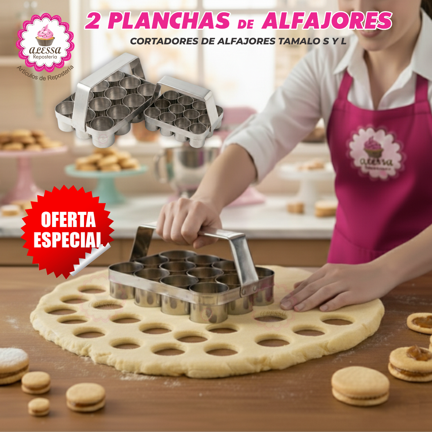 PACK DE 2 PLANCHAS CORTADOR DE ALFAJORES DE ACERO TAMAÑO S Y L PARA REPOSTERIA - 3