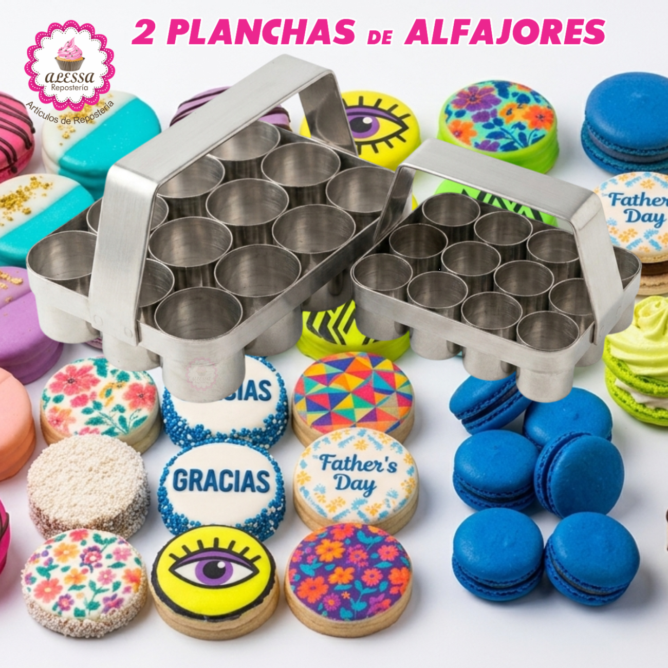 PACK DE 2 PLANCHAS CORTADOR DE ALFAJORES DE ACERO TAMAÑO S Y L PARA REPOSTERIA - 4