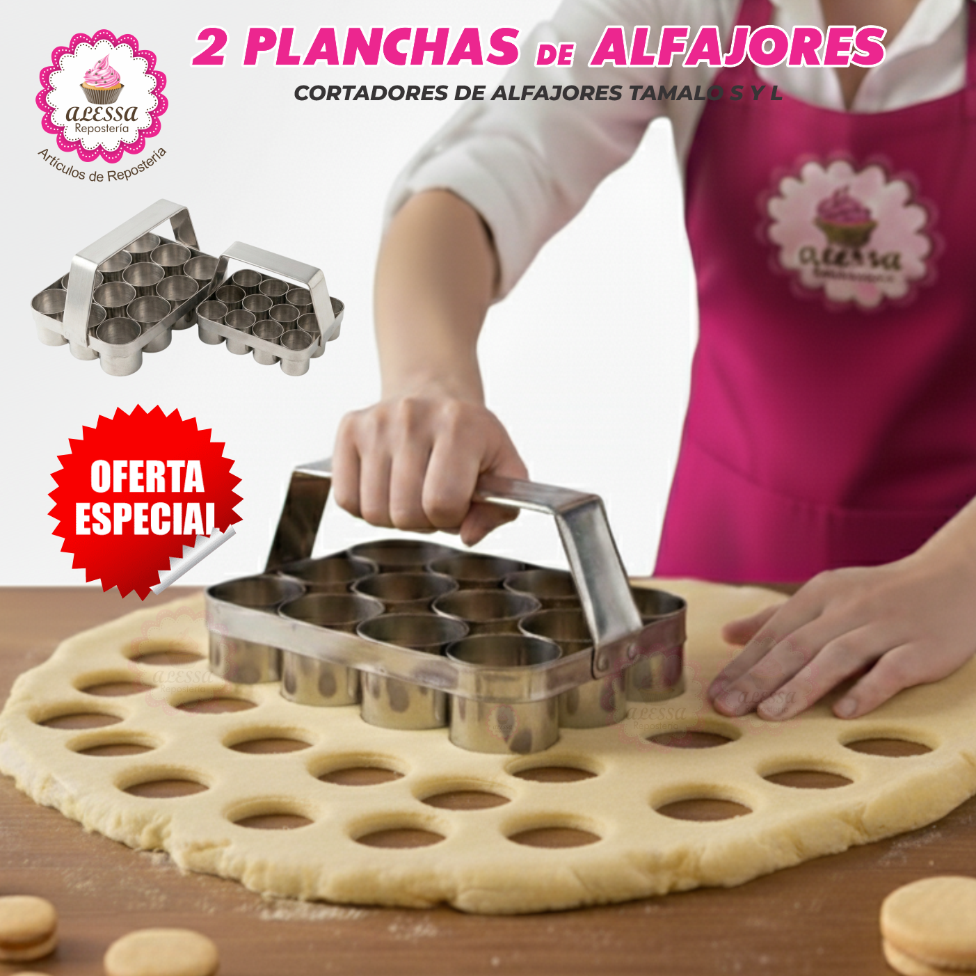 PACK DE 2 PLANCHAS CORTADOR DE ALFAJORES DE ACERO TAMAÑO S Y L PARA REPOSTERIA - 5
