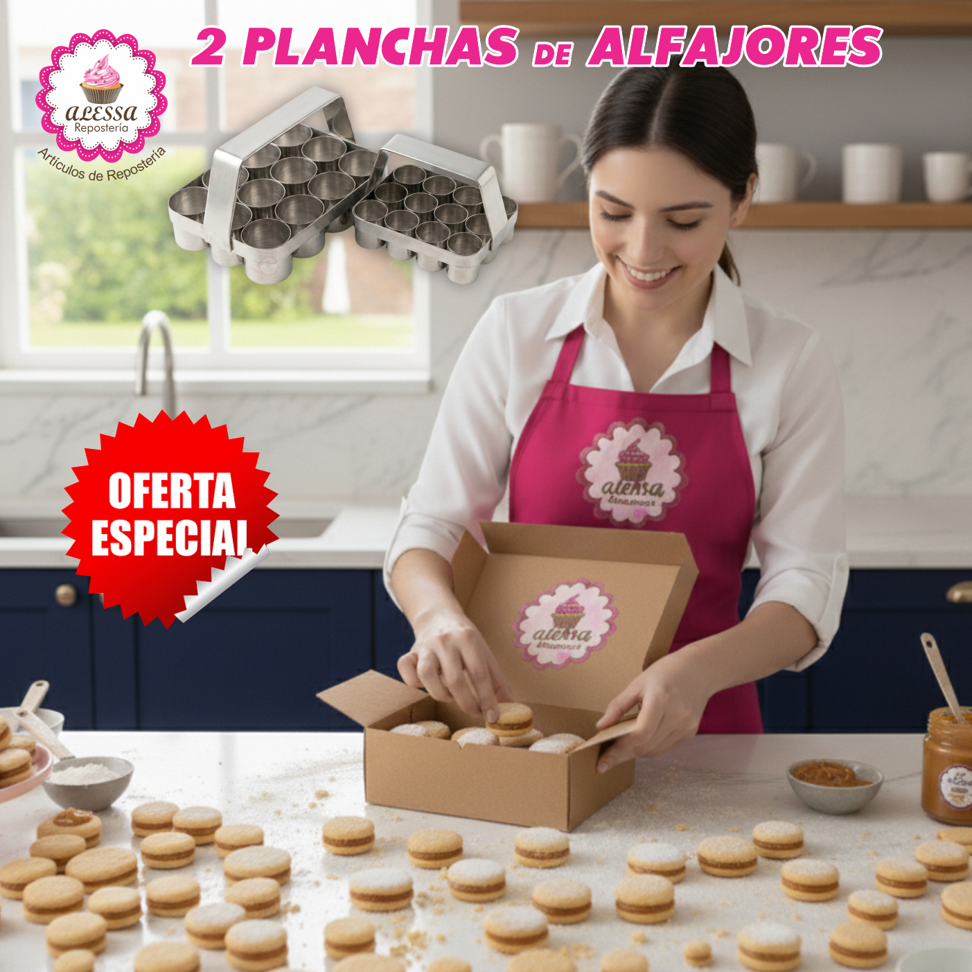 PACK DE 2 PLANCHAS CORTADOR DE ALFAJORES DE ACERO TAMAÑO S Y L PARA REPOSTERIA - 6