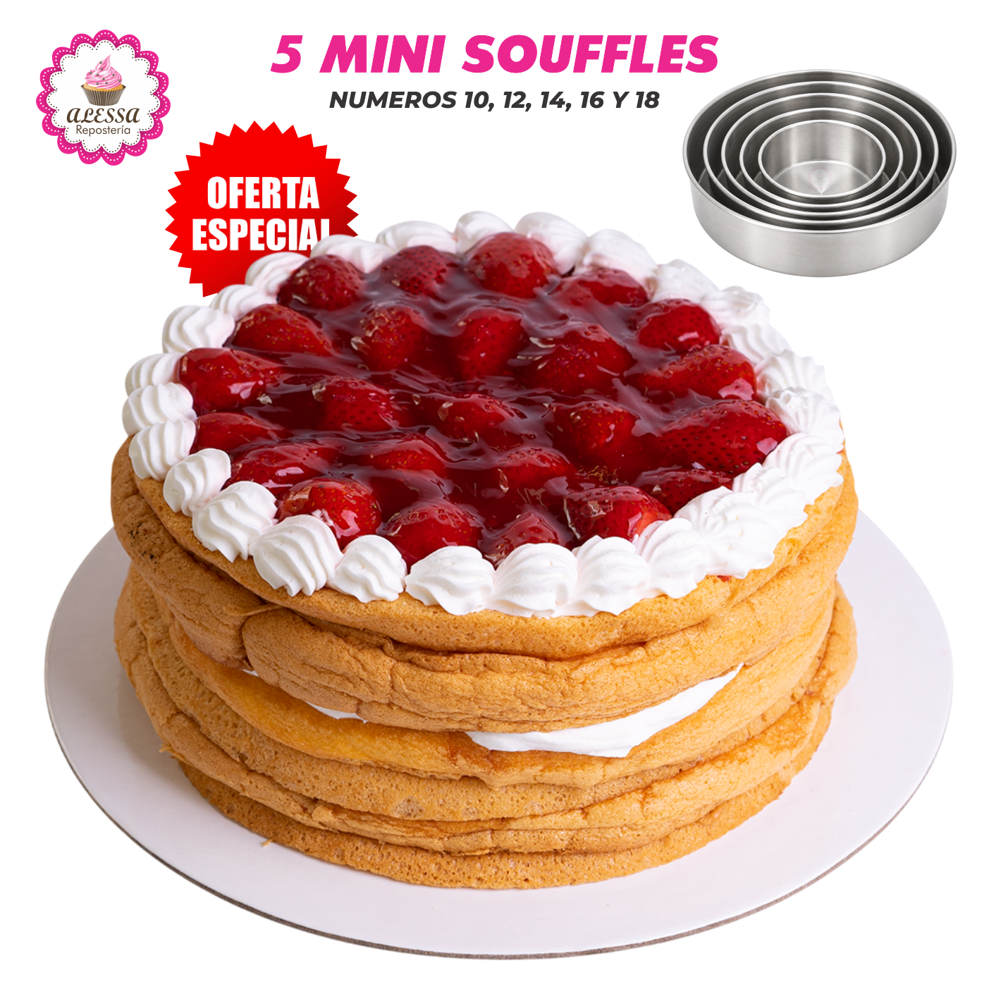 SET DE 5 MOLDES DE MINI SOUFFLE O SUFLE DEL N°10 AL 18 CM. PARA REPOSTERIA - 3