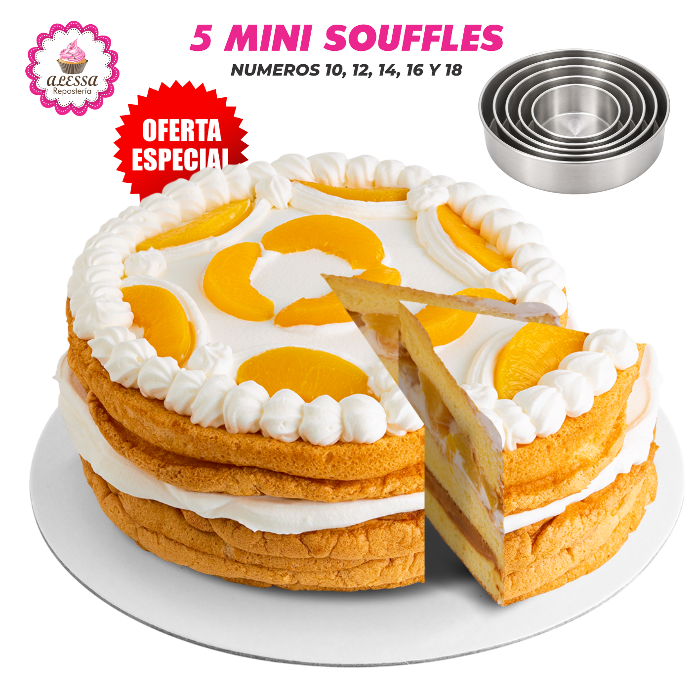 SET DE 5 MOLDES DE MINI SOUFFLE O SUFLE DEL N°10 AL 18 CM. PARA REPOSTERIA - 5