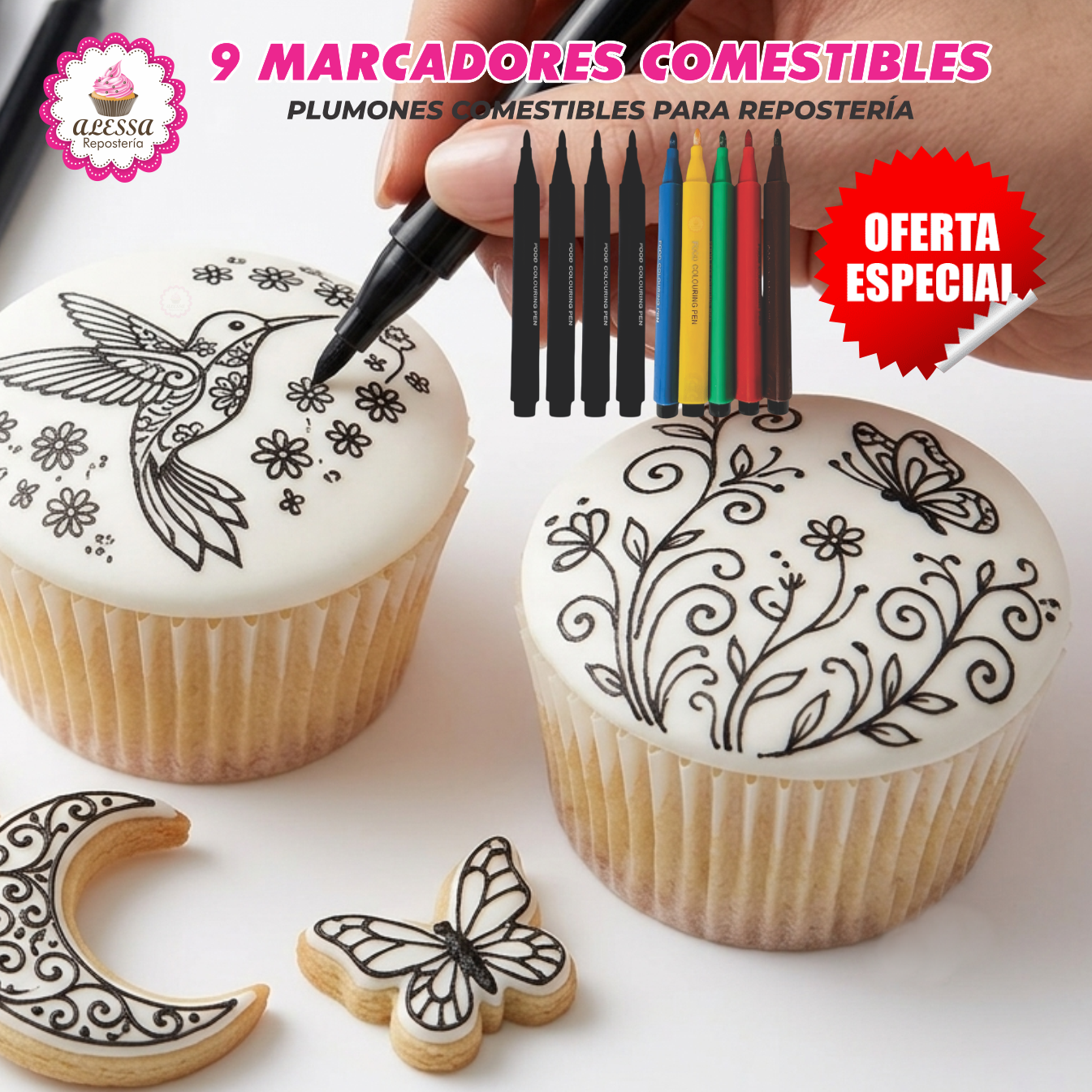 SET DE 9 MARCADORES DE TINTA COMESTIBLE PARA DECORACION EN REPOSTERIA - 2