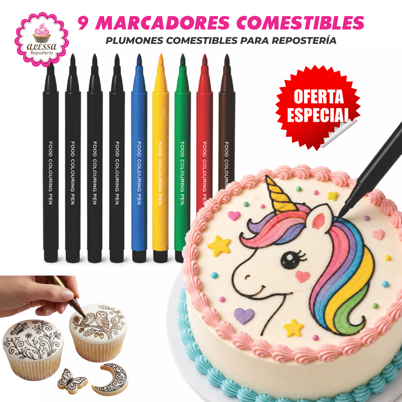 SET DE 9 MARCADORES DE TINTA COMESTIBLE PARA DECORACION EN REPOSTERIA - 3