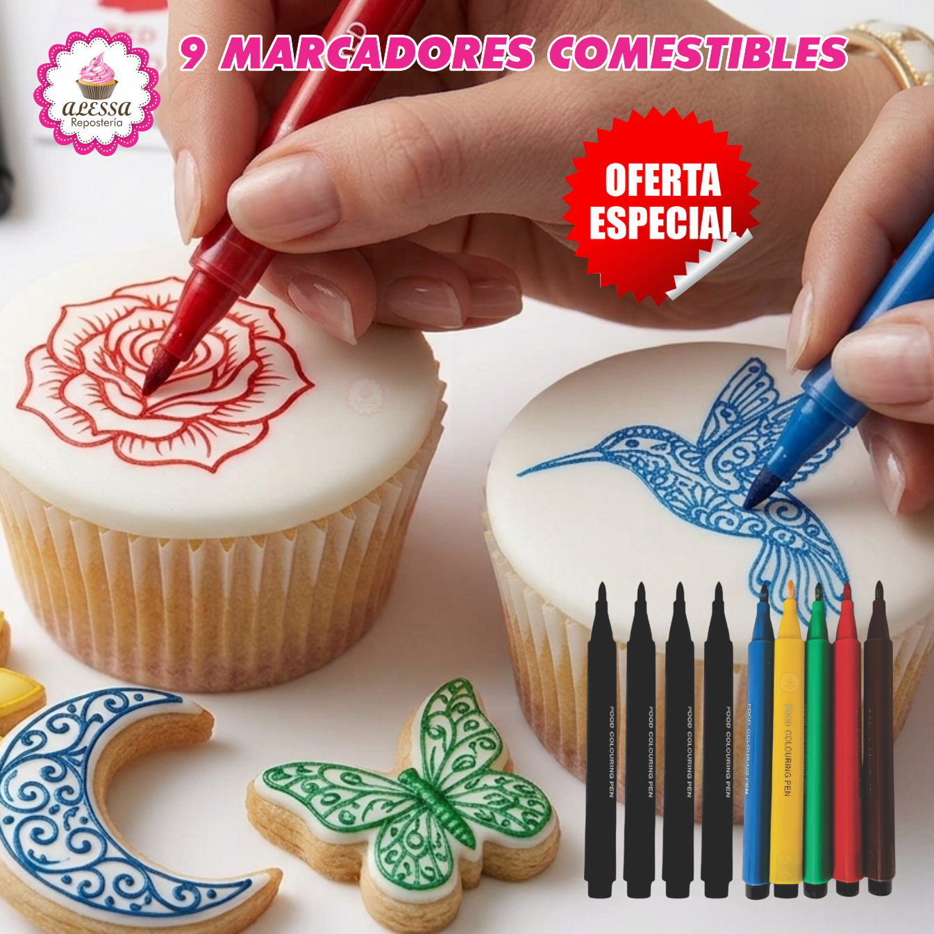 SET DE 9 MARCADORES DE TINTA COMESTIBLE PARA DECORACION EN REPOSTERIA - 4