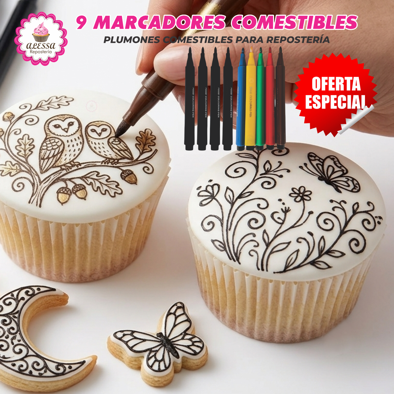 SET DE 9 MARCADORES DE TINTA COMESTIBLE PARA DECORACION EN REPOSTERIA - 5