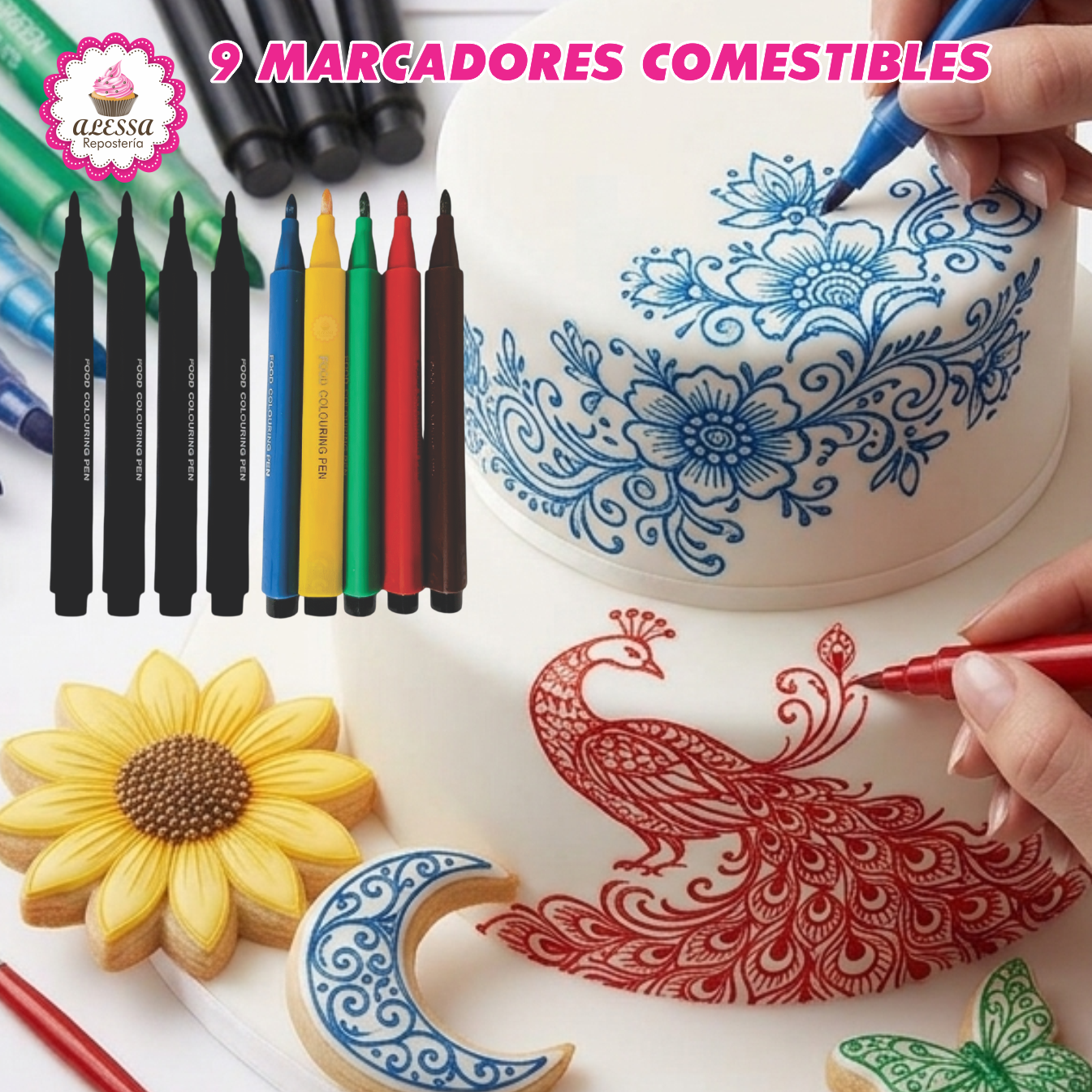 SET DE 9 MARCADORES DE TINTA COMESTIBLE PARA DECORACION EN REPOSTERIA - 6