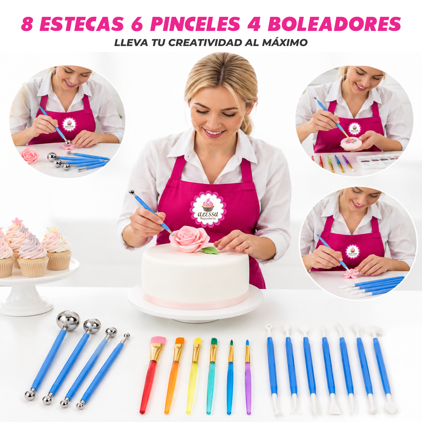 SET DE 8 ESTECAS, 6 PINCELES Y 4 BOLEADORES PARA DECORACION EN REPOSTERIA - 5