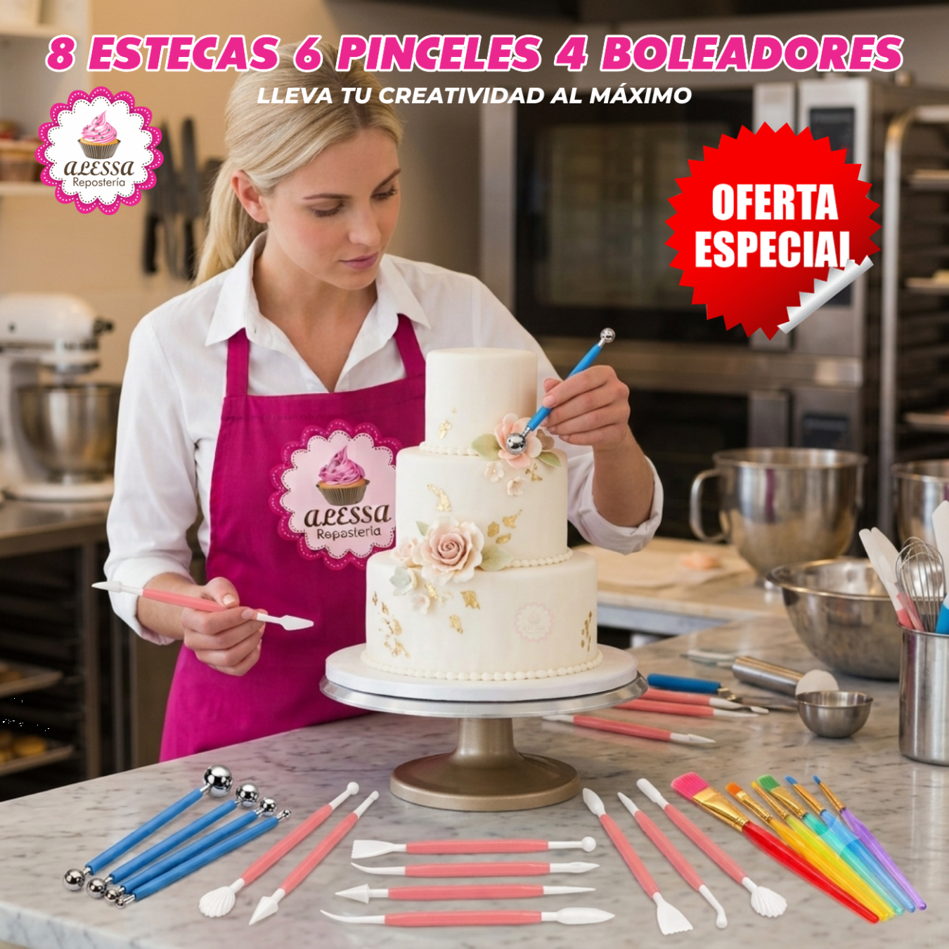 SET DE 8 ESTECAS, 6 PINCELES Y 4 BOLEADORES PARA DECORACION EN REPOSTERIA - 6