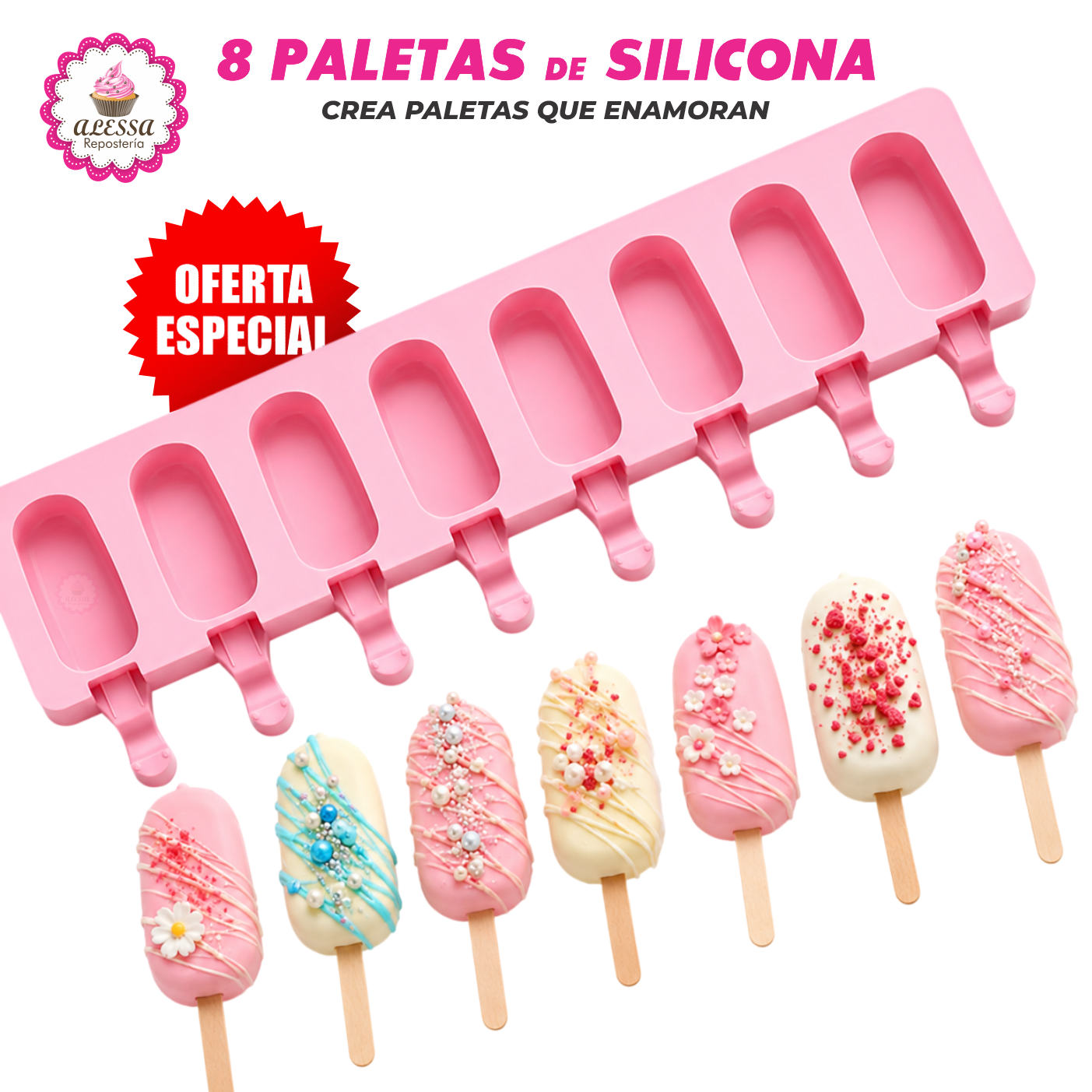 MOLDE DE SILICONA DE 8 PALETAS PARA REPOSTERIA - 1