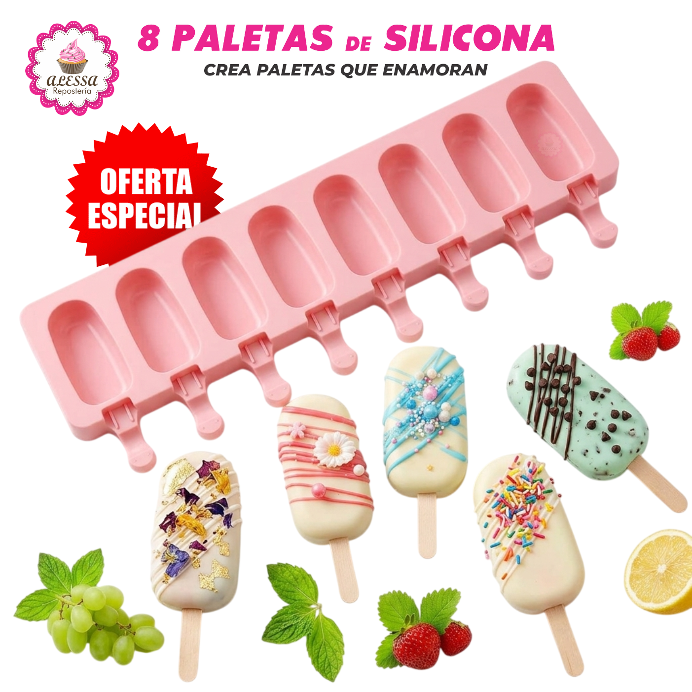 MOLDE DE SILICONA DE 8 PALETAS PARA REPOSTERIA - 3