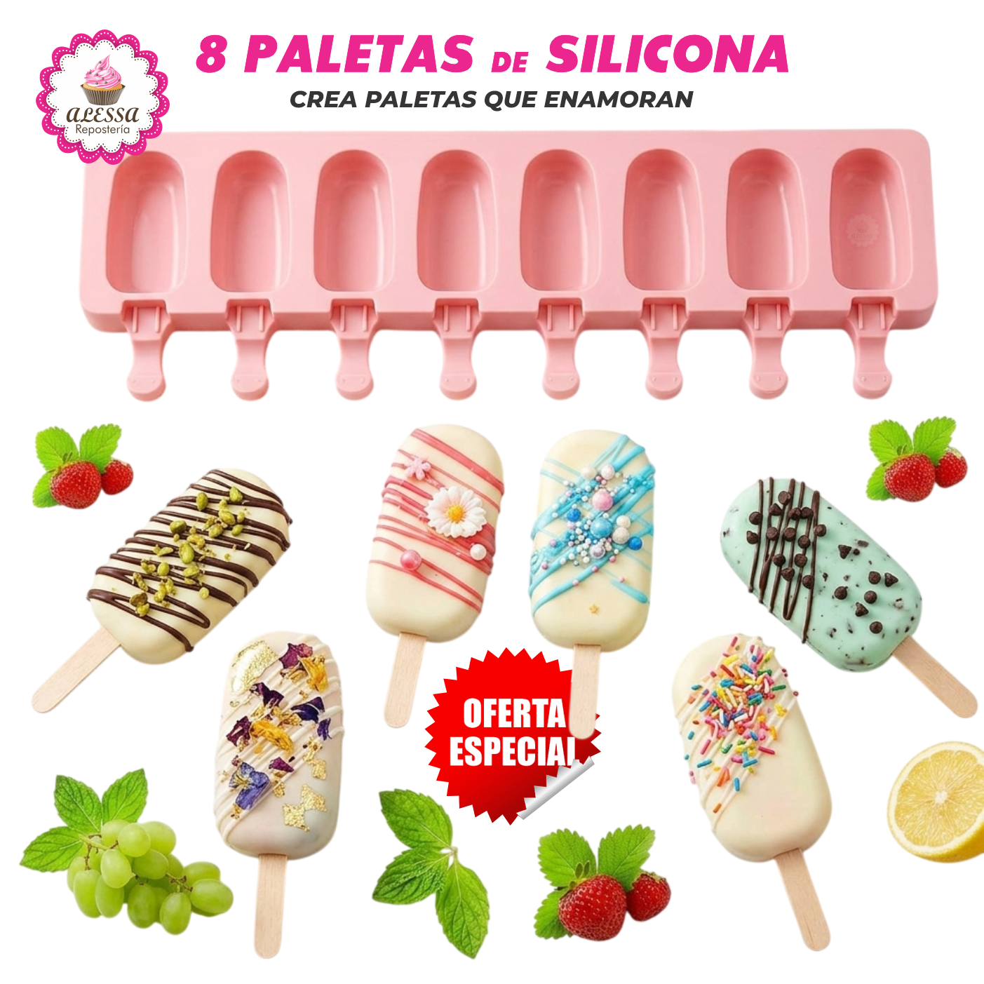 MOLDE DE SILICONA DE 8 PALETAS PARA REPOSTERIA - 4