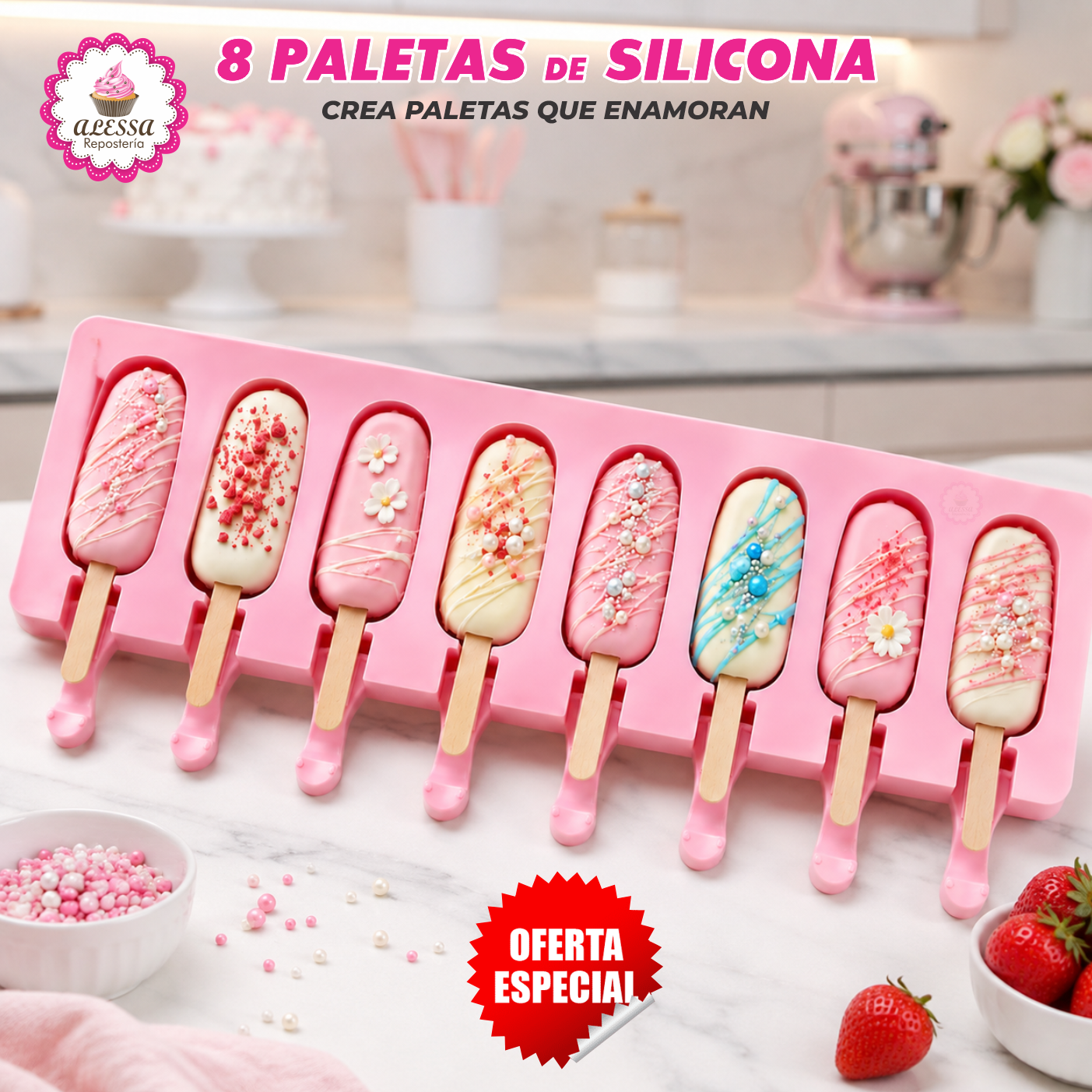 MOLDE DE SILICONA DE 8 PALETAS PARA REPOSTERIA - 5