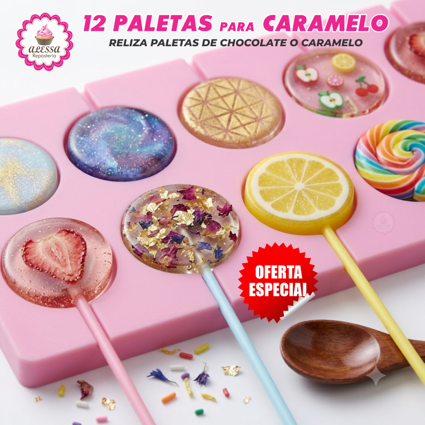 MOLDE DE SILICONA DE 12 PALETAS PARA CARAMELO O CHOCOLATE PARA REPOSTERIA - 3