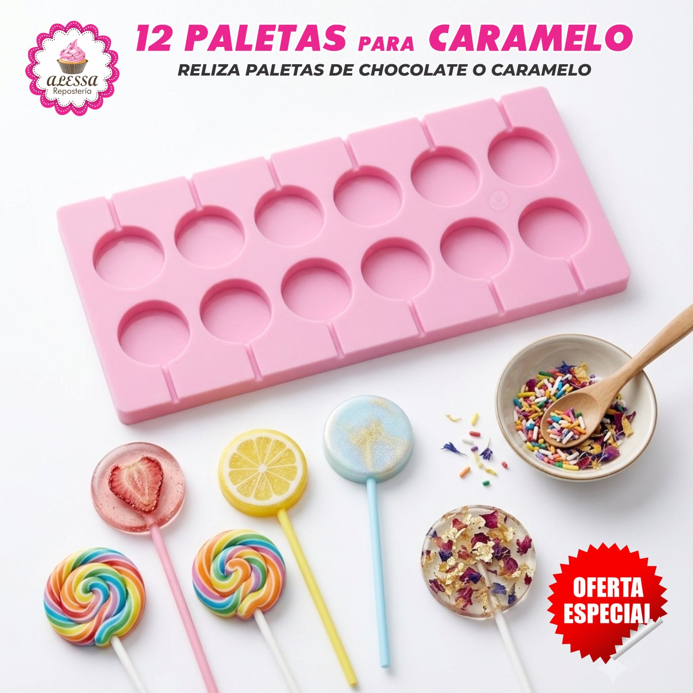 MOLDE DE SILICONA DE 12 PALETAS PARA CARAMELO O CHOCOLATE PARA REPOSTERIA - 4