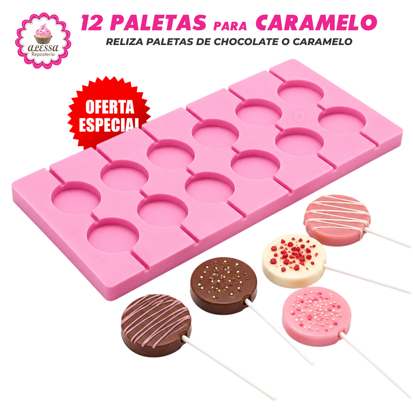 MOLDE DE SILICONA DE 12 PALETAS PARA CARAMELO O CHOCOLATE PARA REPOSTERIA - 5