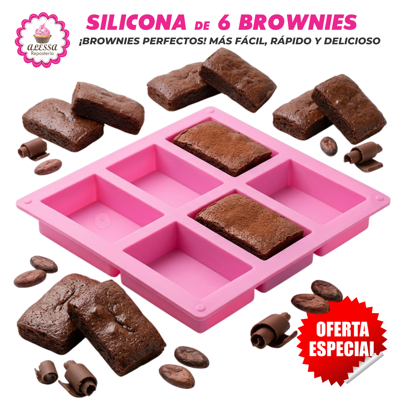 MOLDE DE SILICONA DE 6 BROWNIES PARA REPOSTERIA - 1