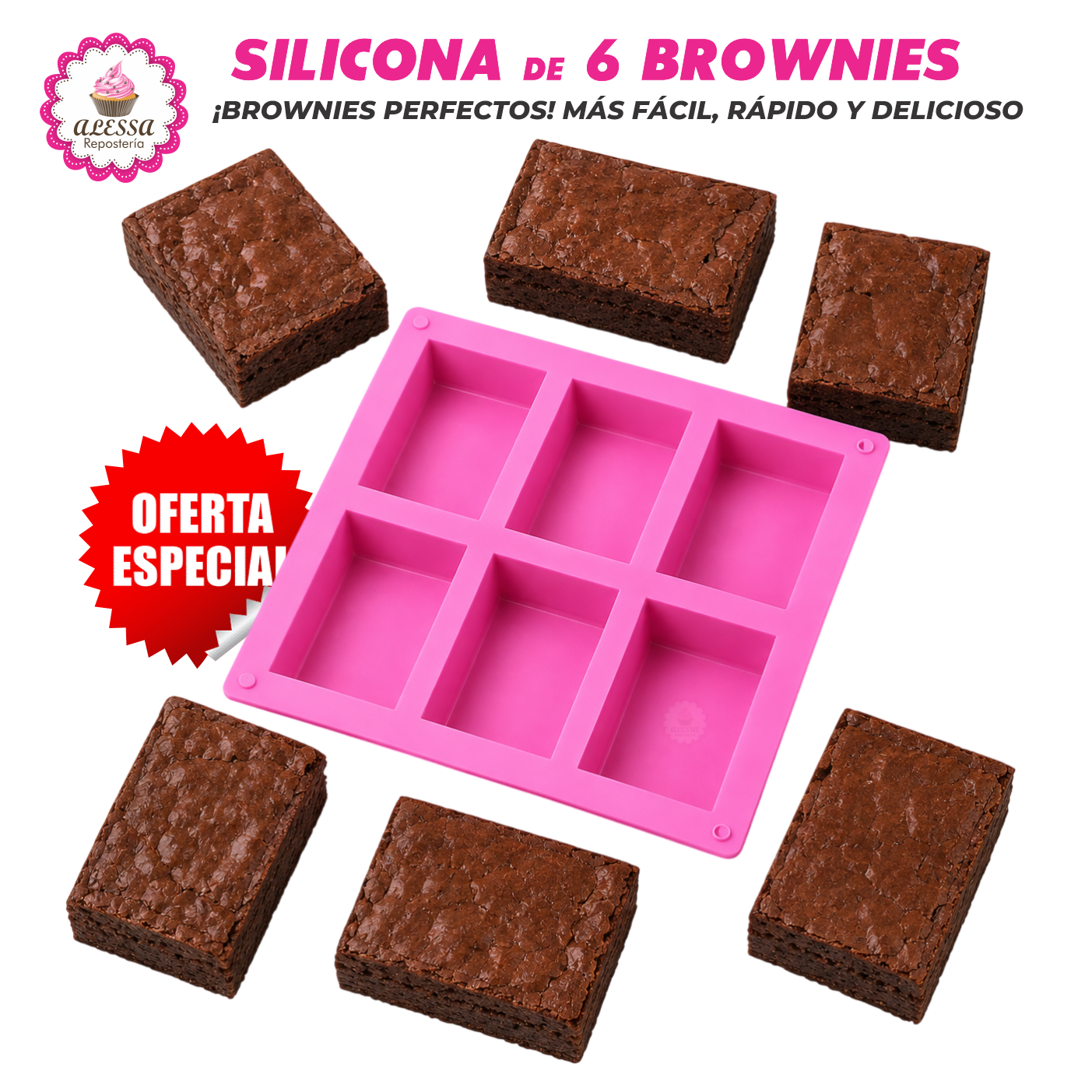 MOLDE DE SILICONA DE 6 BROWNIES PARA REPOSTERIA - 3