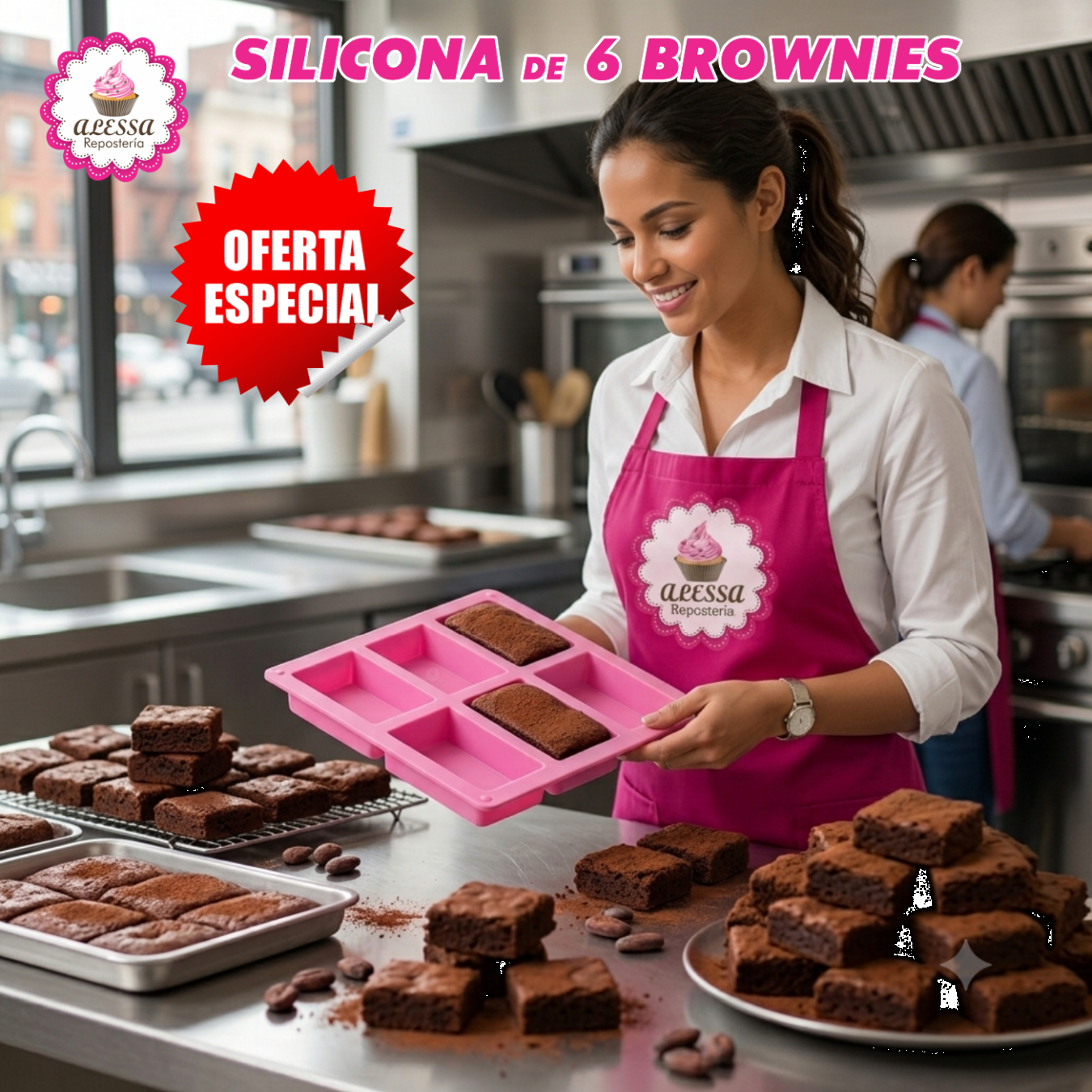 MOLDE DE SILICONA DE 6 BROWNIES PARA REPOSTERIA - 4