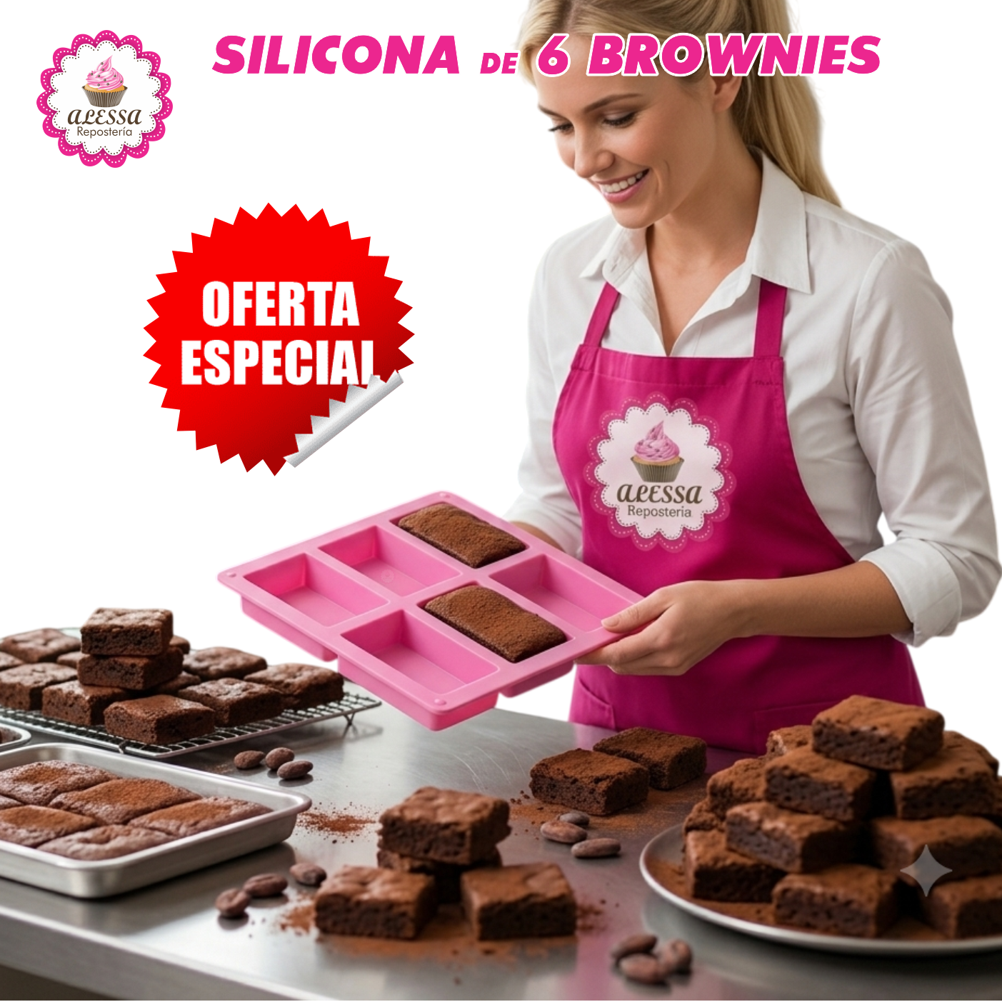 MOLDE DE SILICONA DE 6 BROWNIES PARA REPOSTERIA - 5