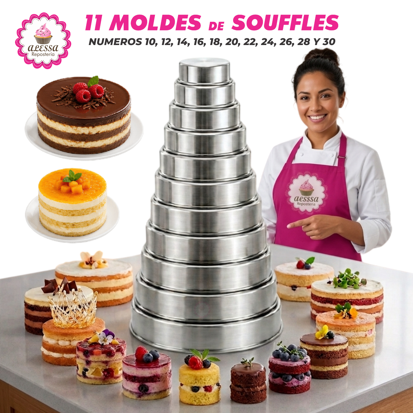SET PREMIUM DE 11 MOLDES DE SOUFFLE DE ALUMINIO EN REPOSTERIA - 1
