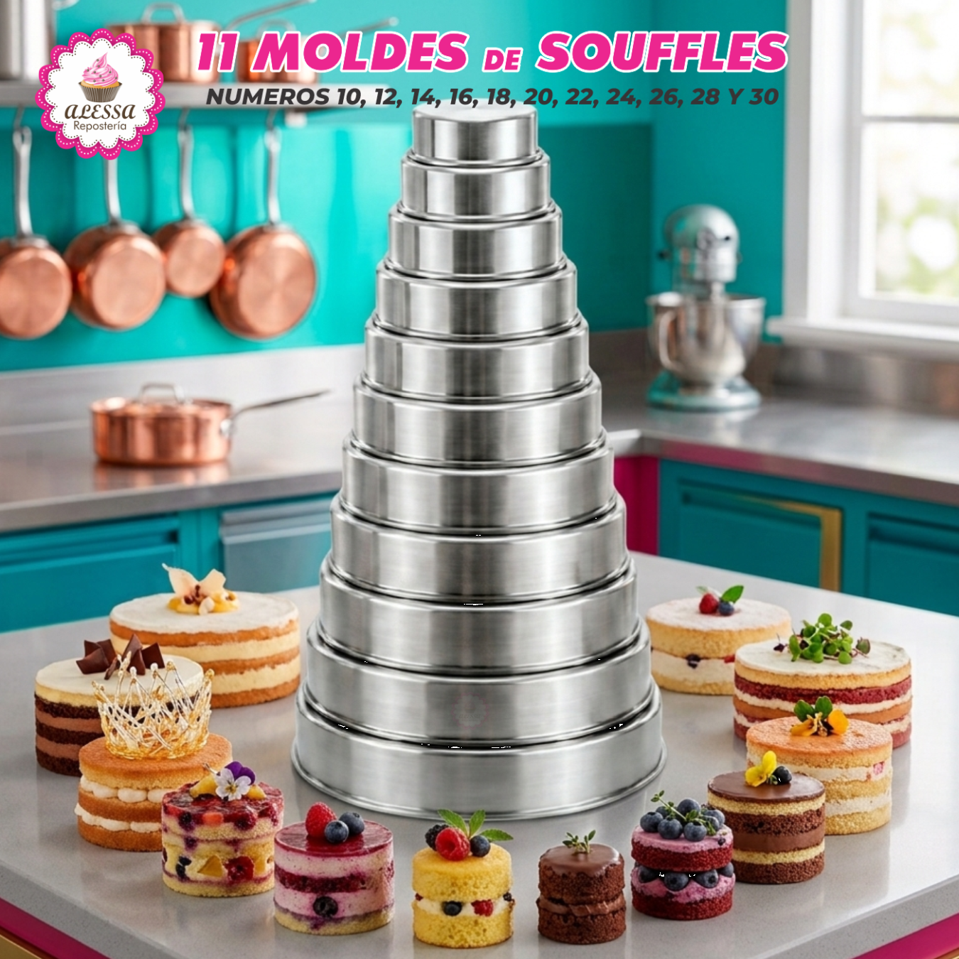 SET PREMIUM DE 11 MOLDES DE SOUFFLE DE ALUMINIO EN REPOSTERIA - 4