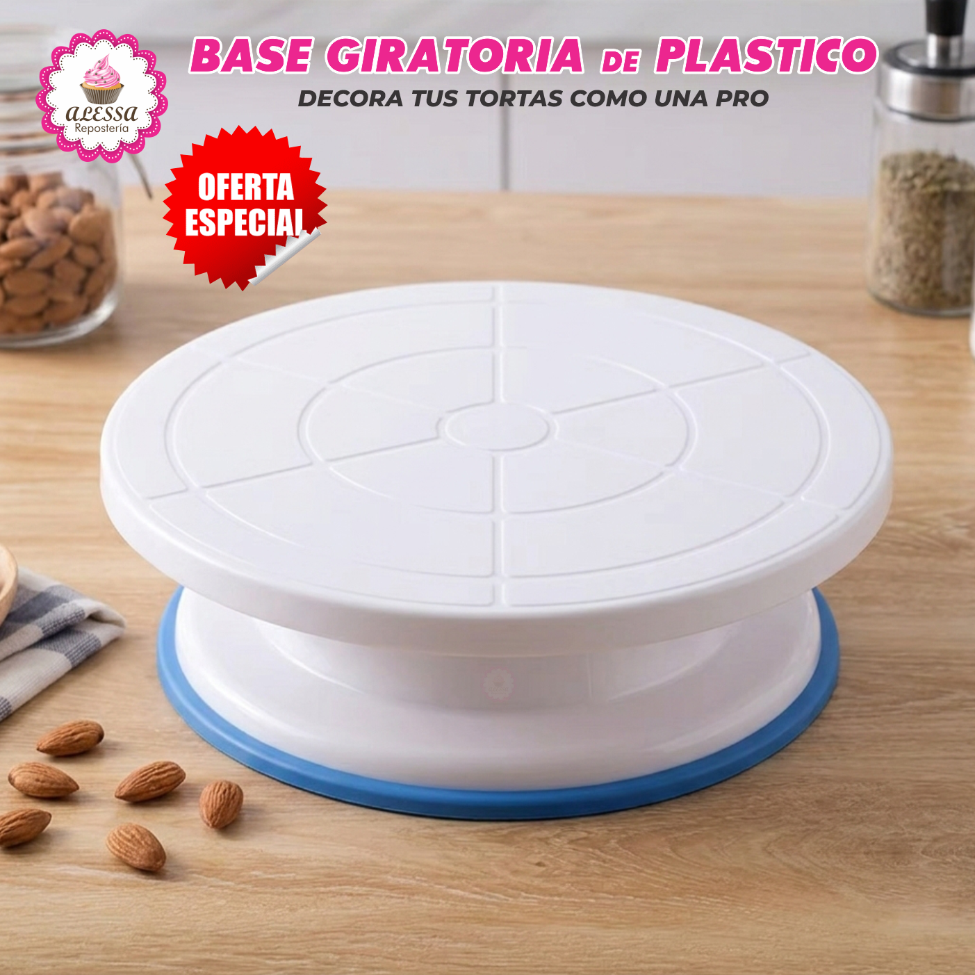 BASE GIRATORIA PREMIUM PARA DECORACION DE TORTAS CON ANTIDESLIZANTE PARA REPOSTERIA - 2