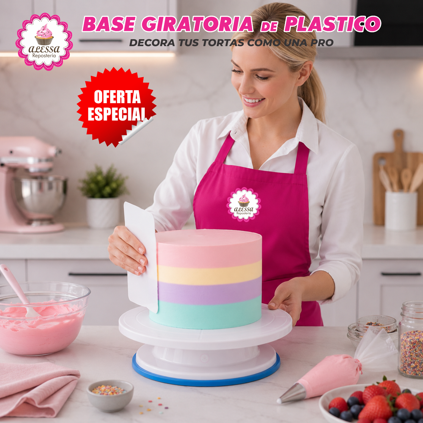 BASE GIRATORIA PREMIUM PARA DECORACION DE TORTAS CON ANTIDESLIZANTE PARA REPOSTERIA - 3