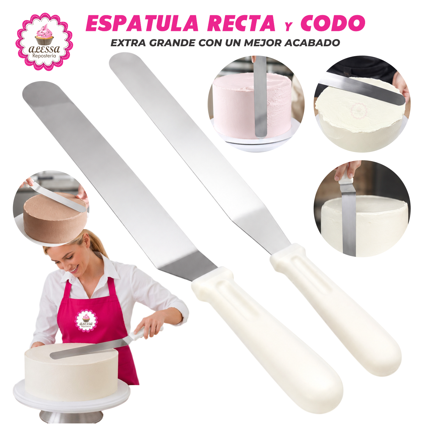 PACK DE ESPATULA RECTA Y CODO EXTRA GRANDE DE ALTA CALIDAD PARA REPOSTERIA - 1