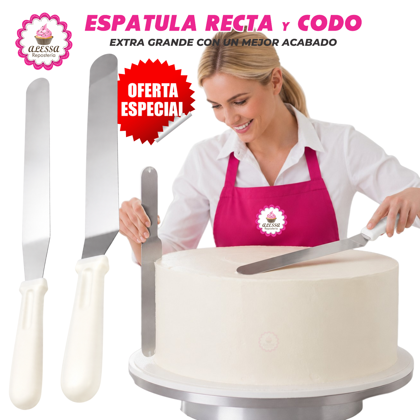 PACK DE ESPATULA RECTA Y CODO EXTRA GRANDE DE ALTA CALIDAD PARA REPOSTERIA - 2
