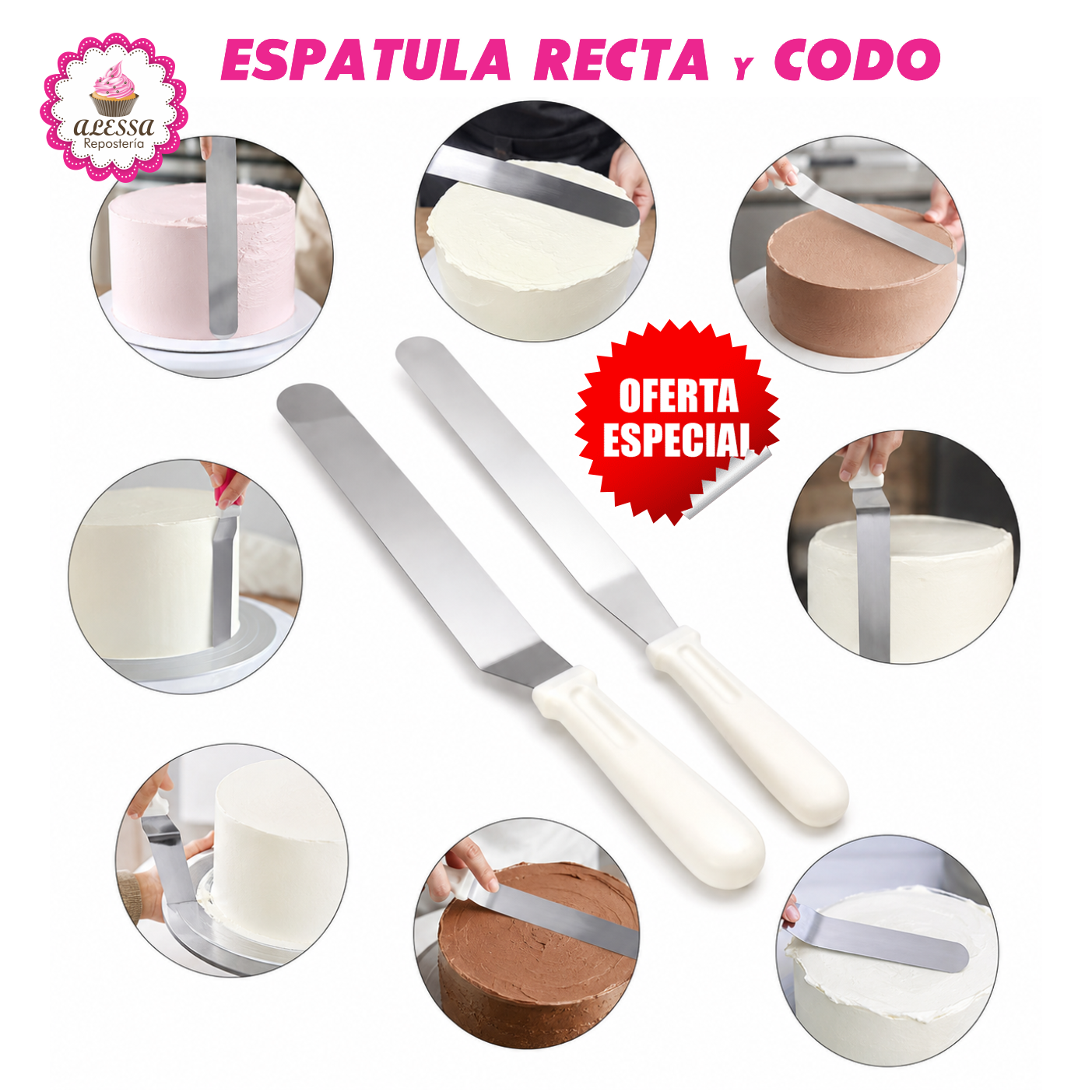 PACK DE ESPATULA RECTA Y CODO EXTRA GRANDE DE ALTA CALIDAD PARA REPOSTERIA - 3