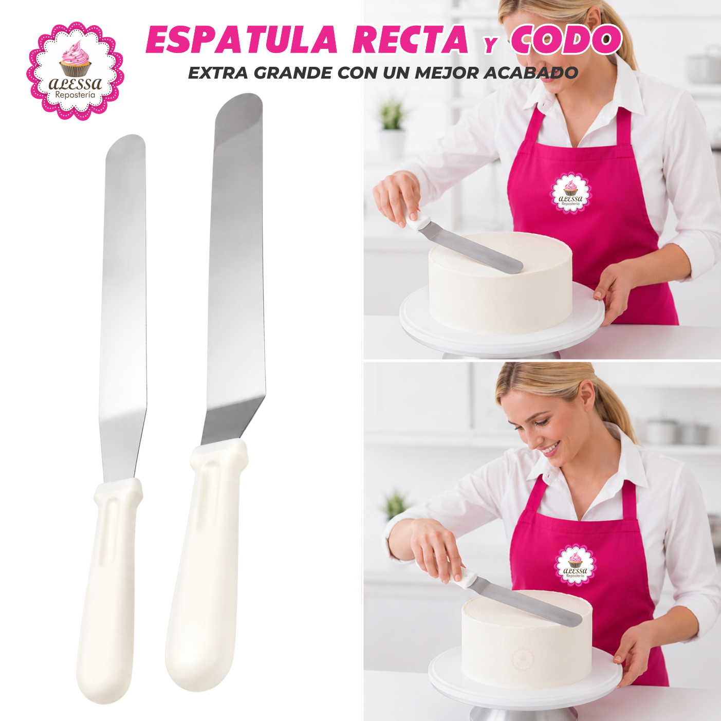 PACK DE ESPATULA RECTA Y CODO EXTRA GRANDE DE ALTA CALIDAD PARA REPOSTERIA - 4