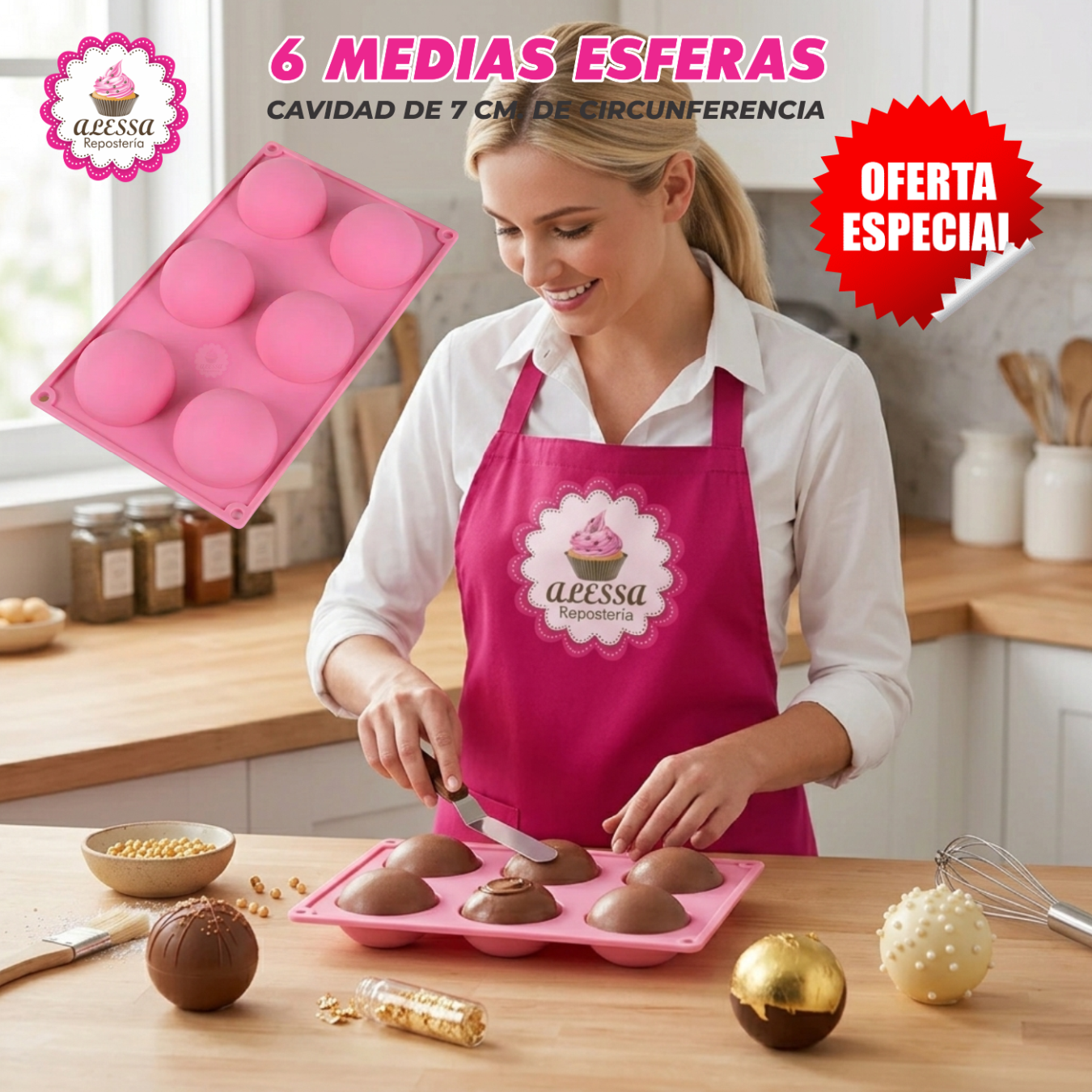 MOLDE DE SILICONA DE 6 MEDIAS ESFERAS PARA REPOSTERIA - 2