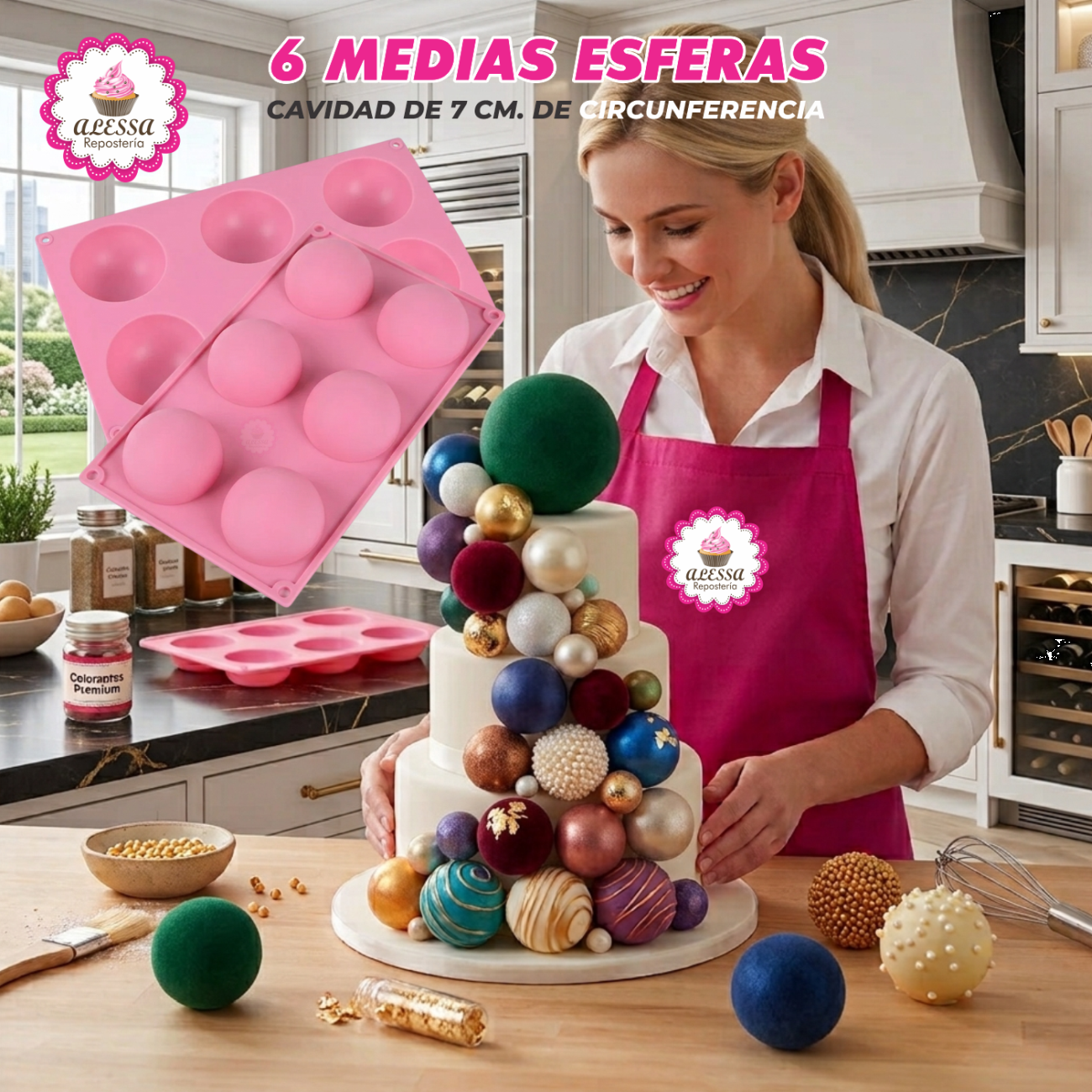 MOLDE DE SILICONA DE 6 MEDIAS ESFERAS PARA REPOSTERIA - 3