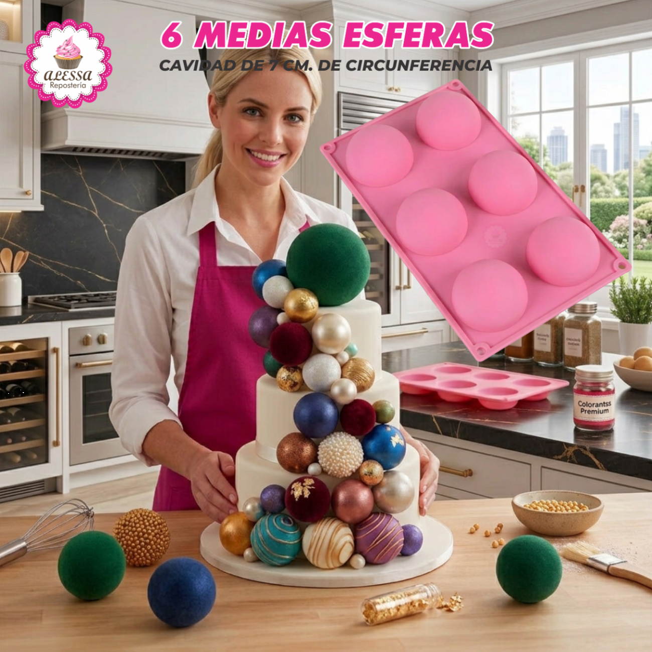 MOLDE DE SILICONA DE 6 MEDIAS ESFERAS PARA REPOSTERIA - 4
