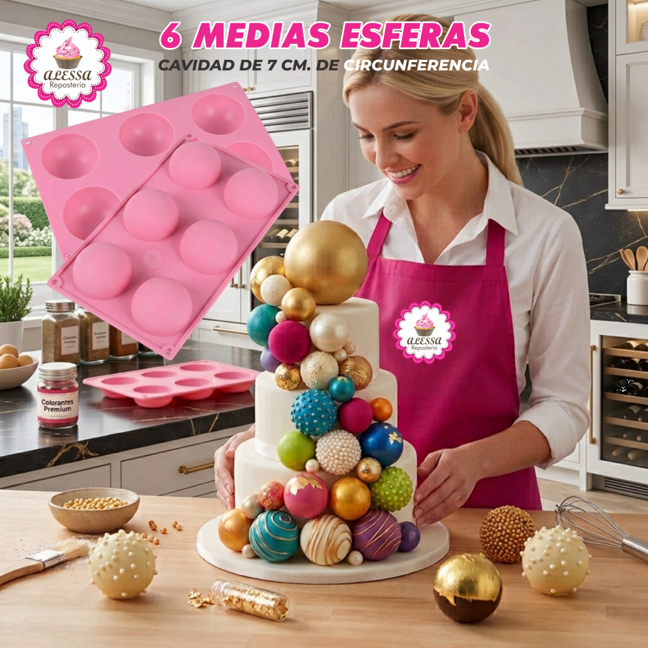 MOLDE DE SILICONA DE 6 MEDIAS ESFERAS PARA REPOSTERIA - 5
