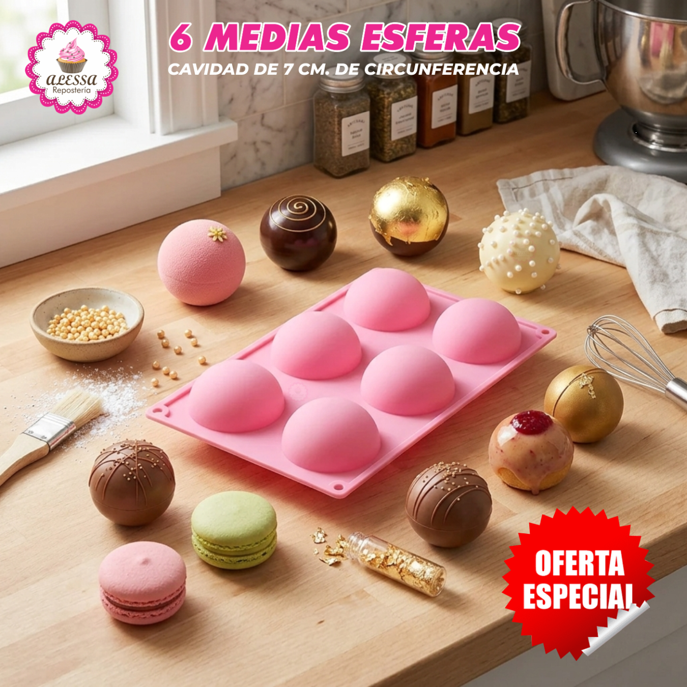 MOLDE DE SILICONA DE 6 MEDIAS ESFERAS PARA REPOSTERIA - 6